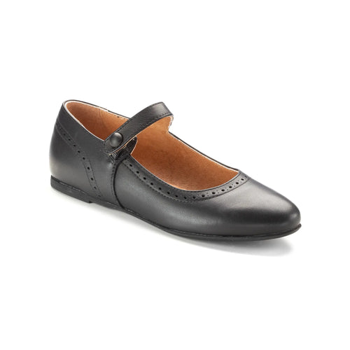 Black Leather Mary Jane for Girls with Strap