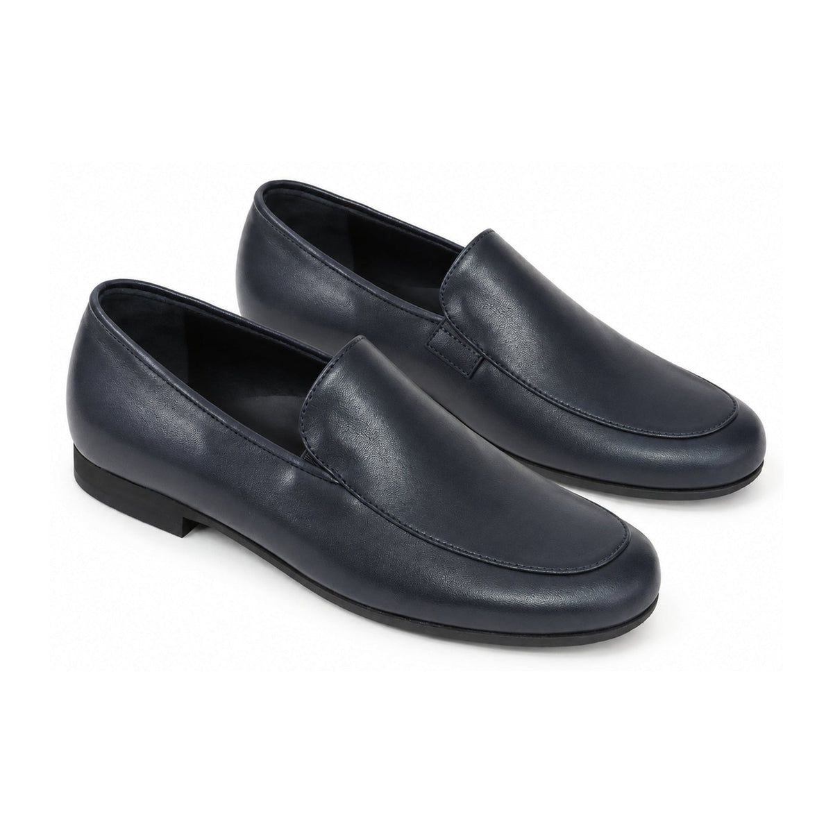 Navy Leather Boys Slip On Dress Loafer