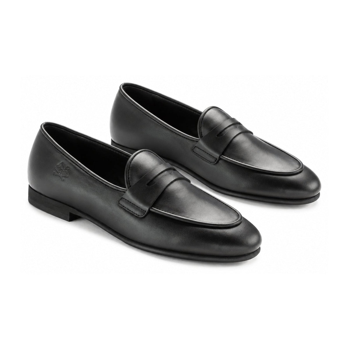Black Leather Boys Slip On Dress Flat Loafer