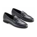 Navy Leather Boys Slip-on Flat Loafer