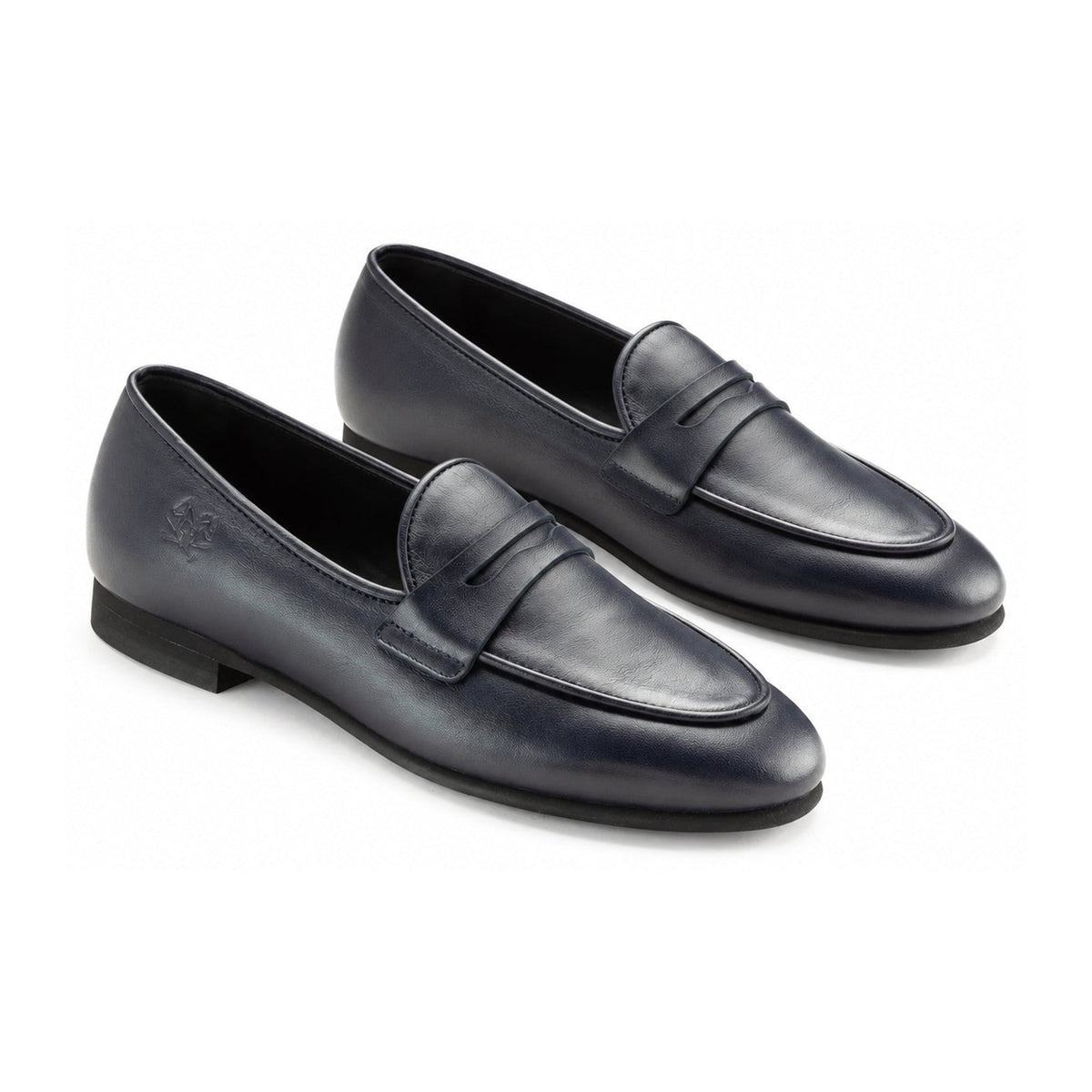 Navy Leather Boys Slip-on Flat Loafer
