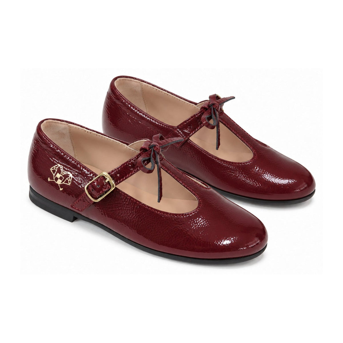Bordo Crinkled Patent T-strap for Girls
