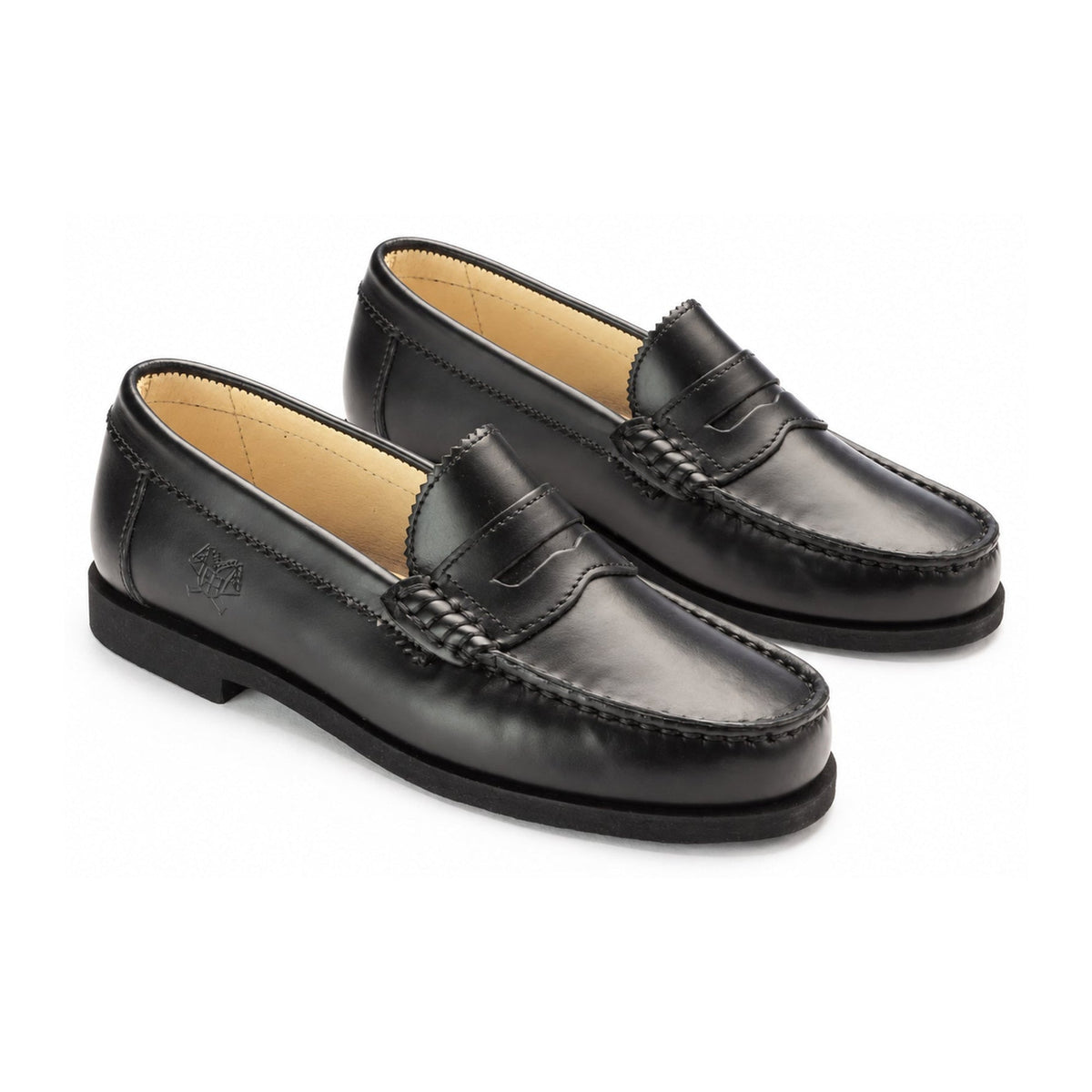 Black Polished Leather Girls School Loafer