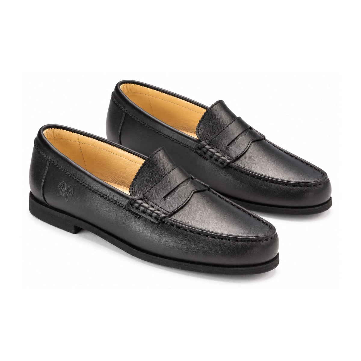 Black Leather Girls School Loafer