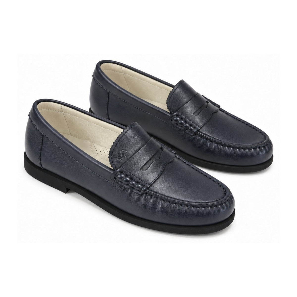 Navy Leather Girls School Loafer