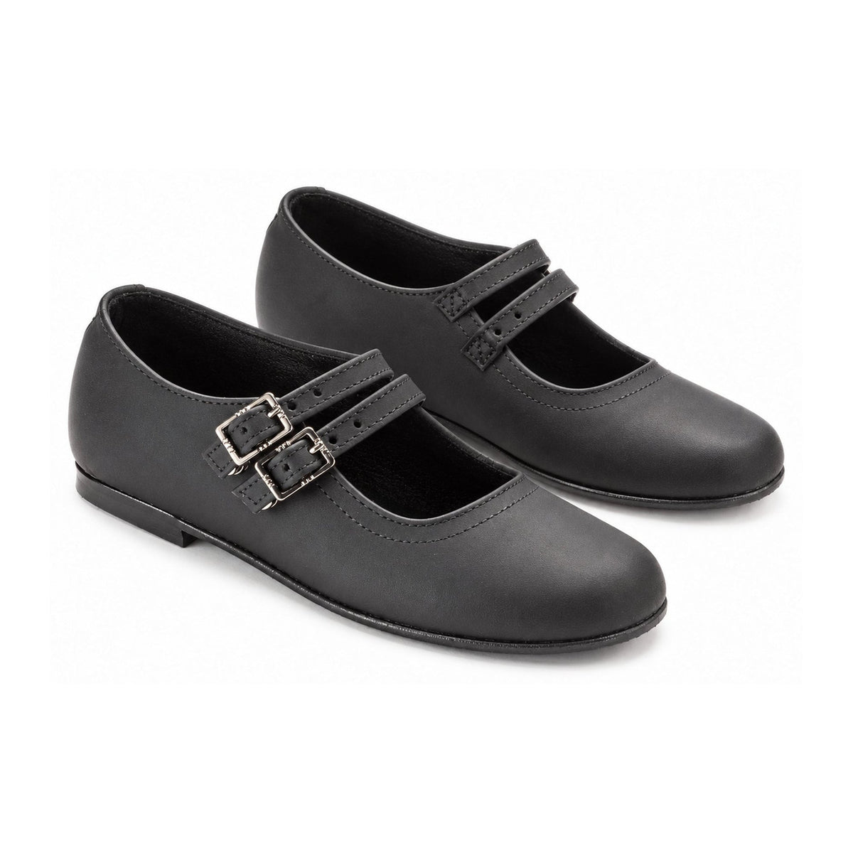 Black Sahara Girls Double Buckle Shoe