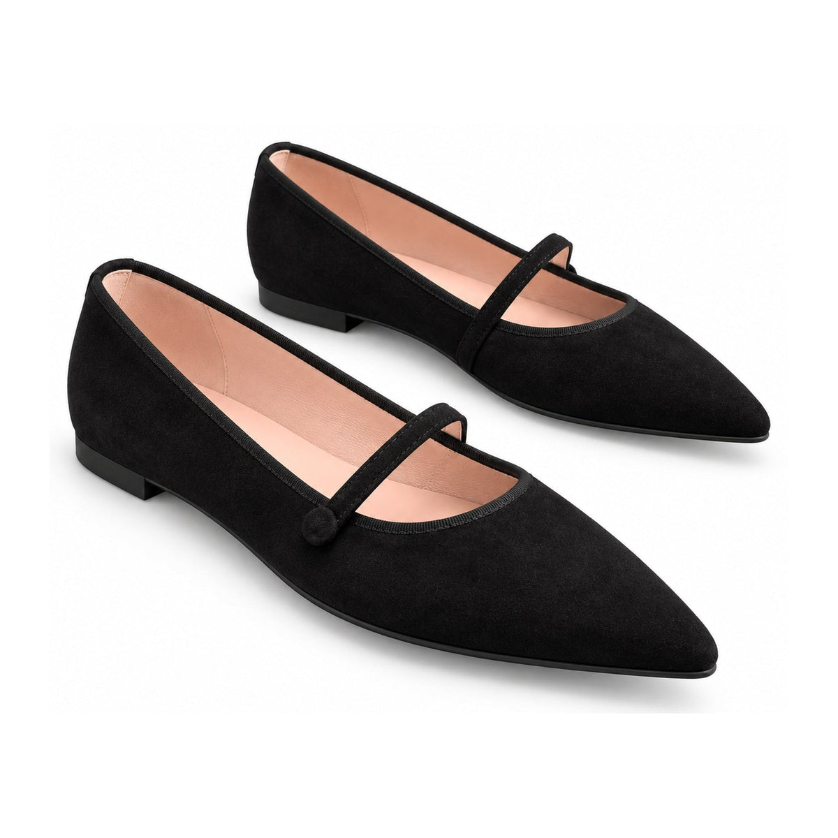 Black Suede Teens High Strap Flats