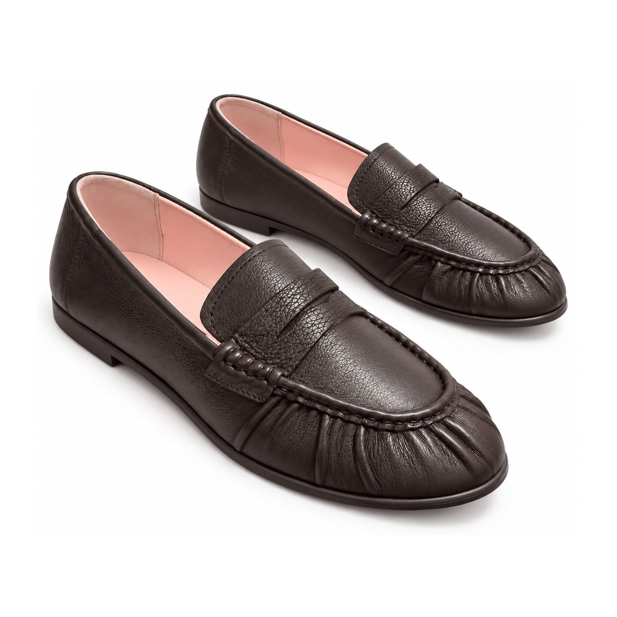 Brown Leather Ladies Loafers Heel